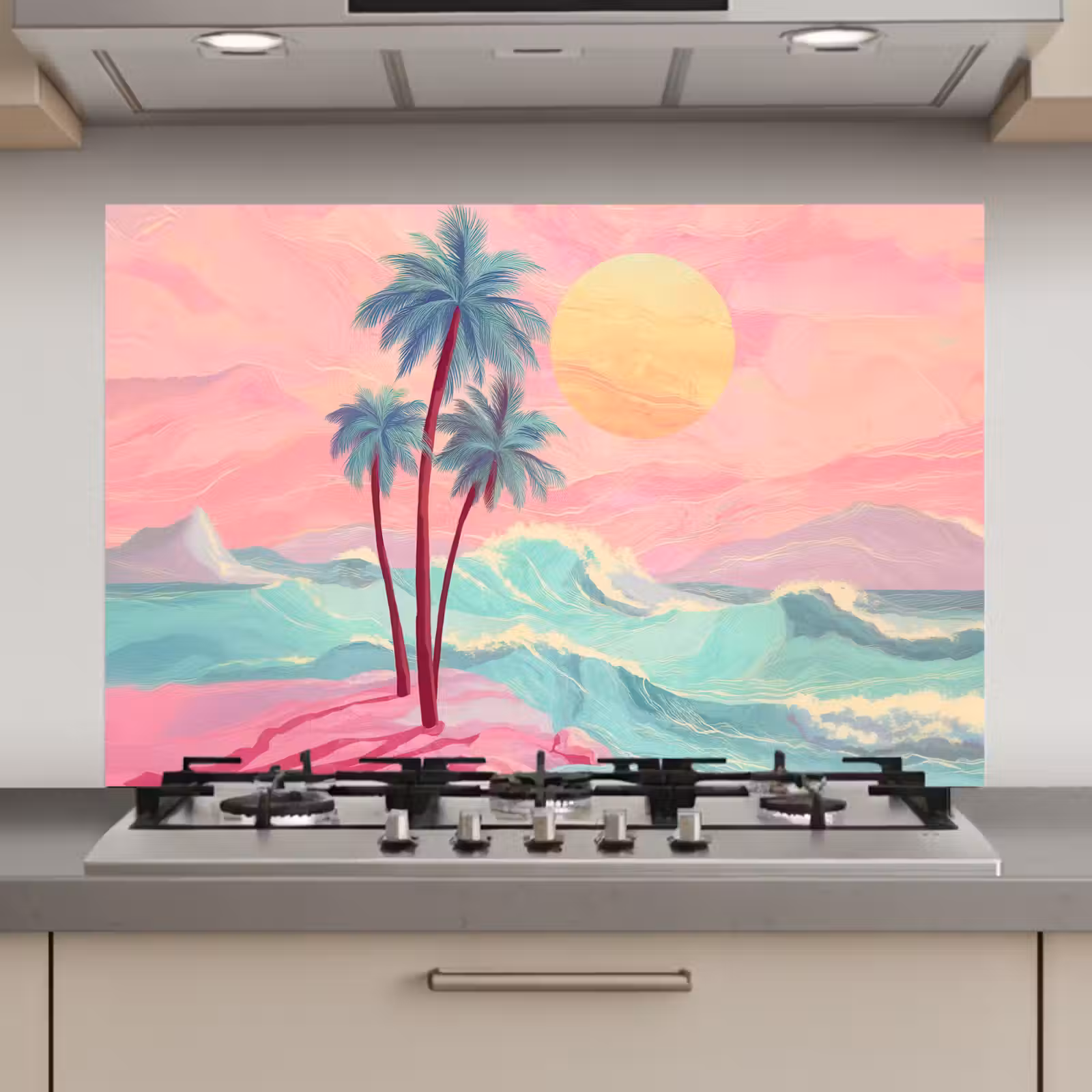 Spatscherm keuken - Palmbomen - Golven - Zee — 1