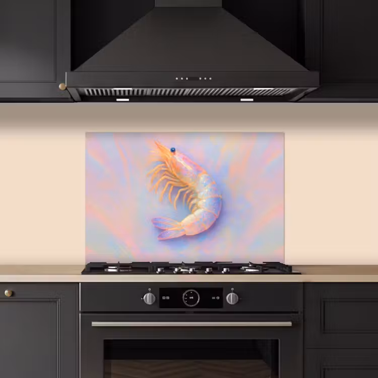 Spatscherm keuken - Garnaal - Subtiele structuur - Blauw - Roze — 2