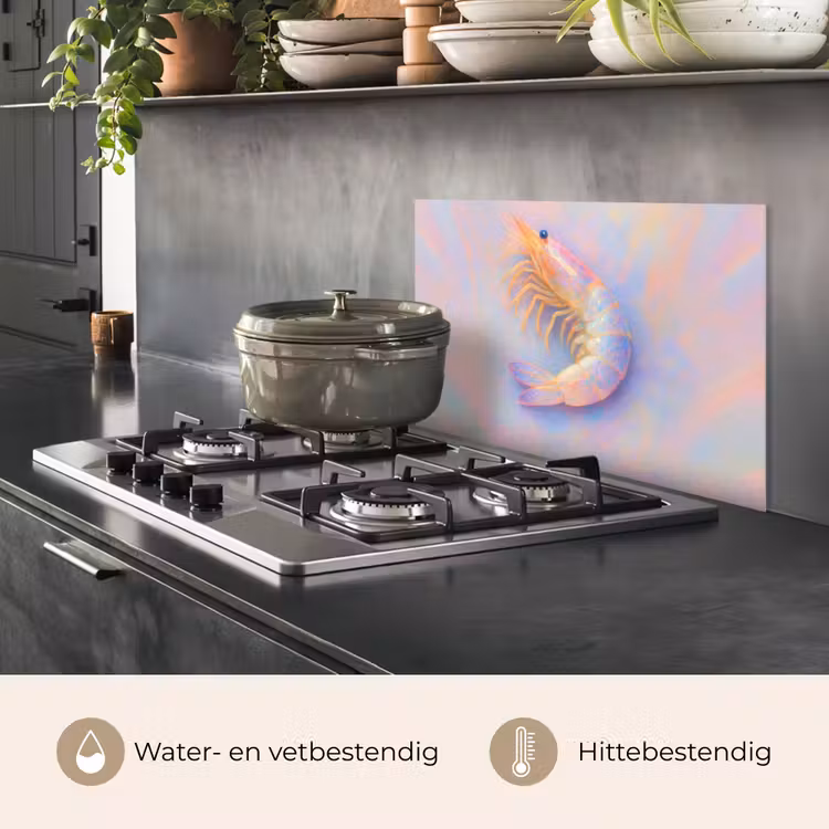 Spatscherm keuken - Garnaal - Subtiele structuur - Blauw - Roze — 7