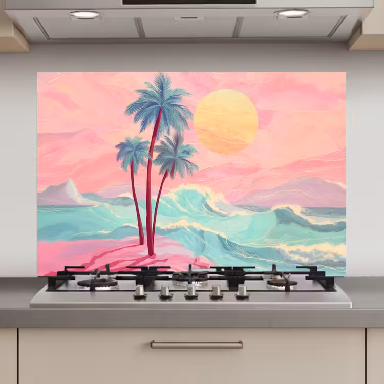 Spatscherm keuken - Palmbomen - Golven - Zee — 1