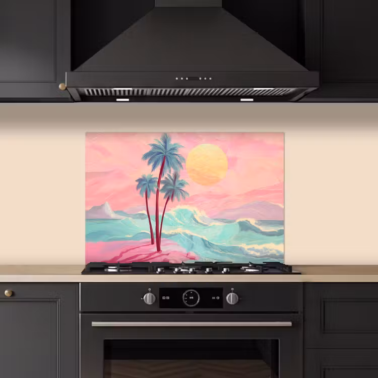 Spatscherm keuken - Palmbomen - Golven - Zee — 2