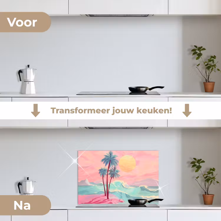 Spatscherm keuken - Palmbomen - Golven - Zee — 3