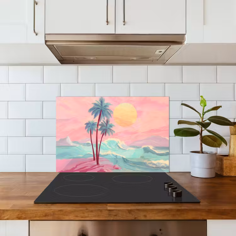 Spatscherm keuken - Palmbomen - Golven - Zee — 6