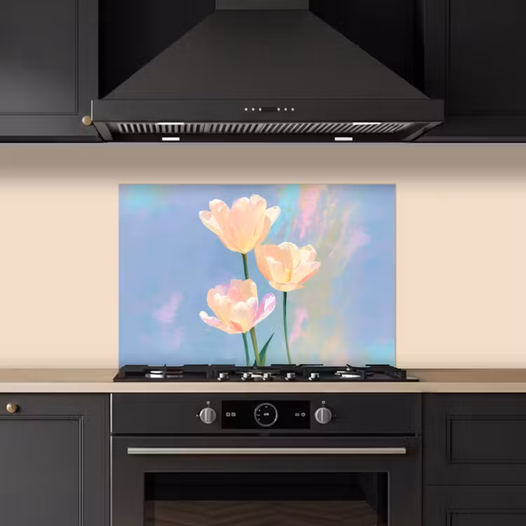 Spatscherm keuken - Tulpen - Roze accenten - Blauw — 2