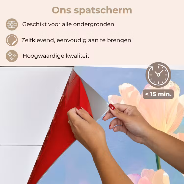 Spatscherm keuken - Tulpen - Roze accenten - Blauw — 4