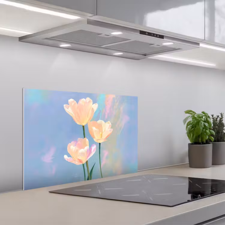 Spatscherm keuken - Tulpen - Roze accenten - Blauw — 5