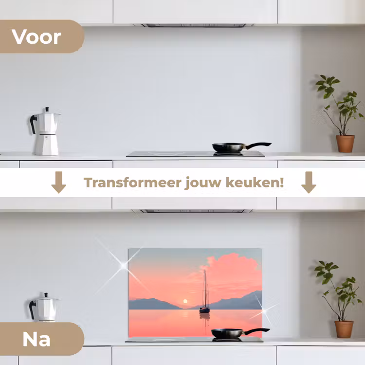 Spatscherm keuken - Zeilboot - Roze zee - Zonsondergang - Bergen — 3
