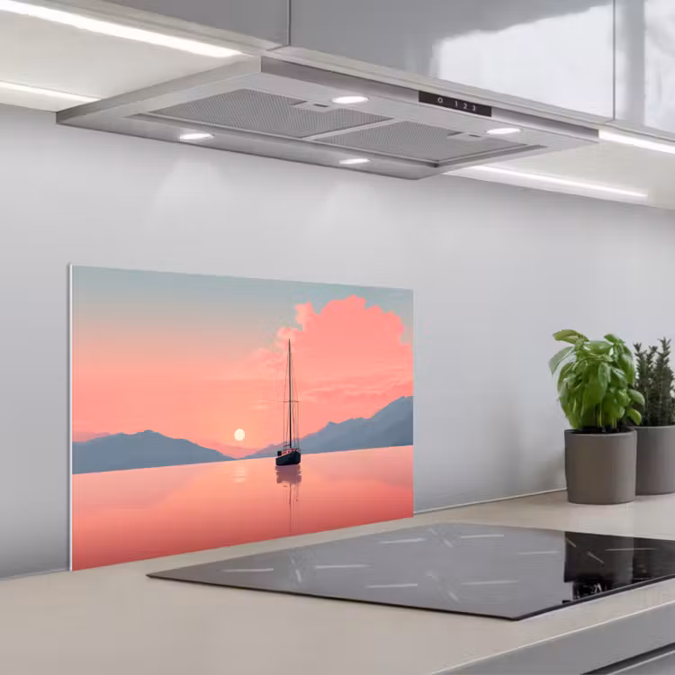 Spatscherm keuken - Zeilboot - Roze zee - Zonsondergang - Bergen — 5