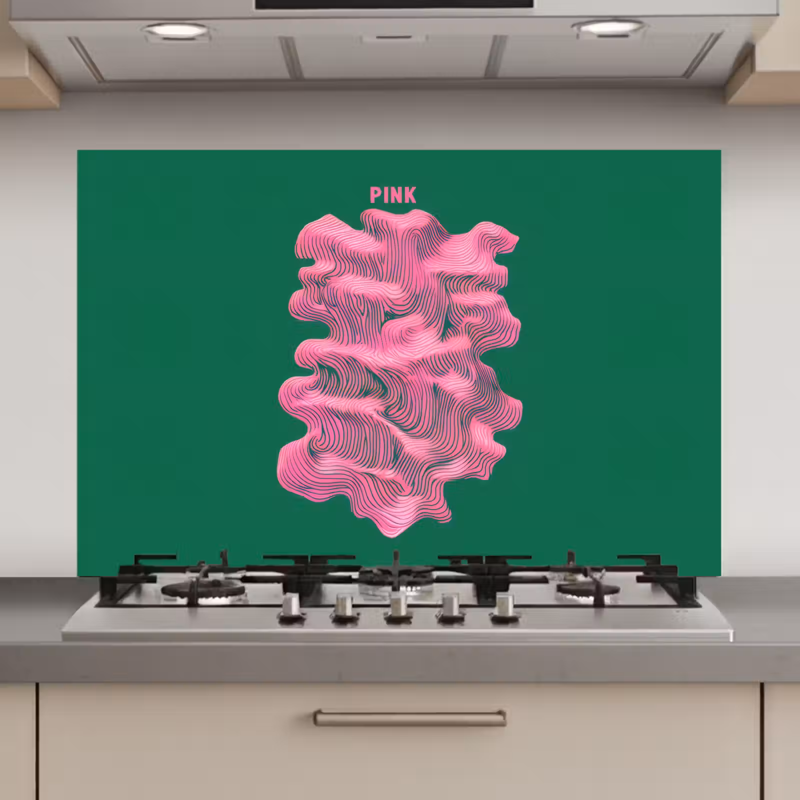 Spatscherm keuken - Abstract - Pink - Lijnen - Groen — 1