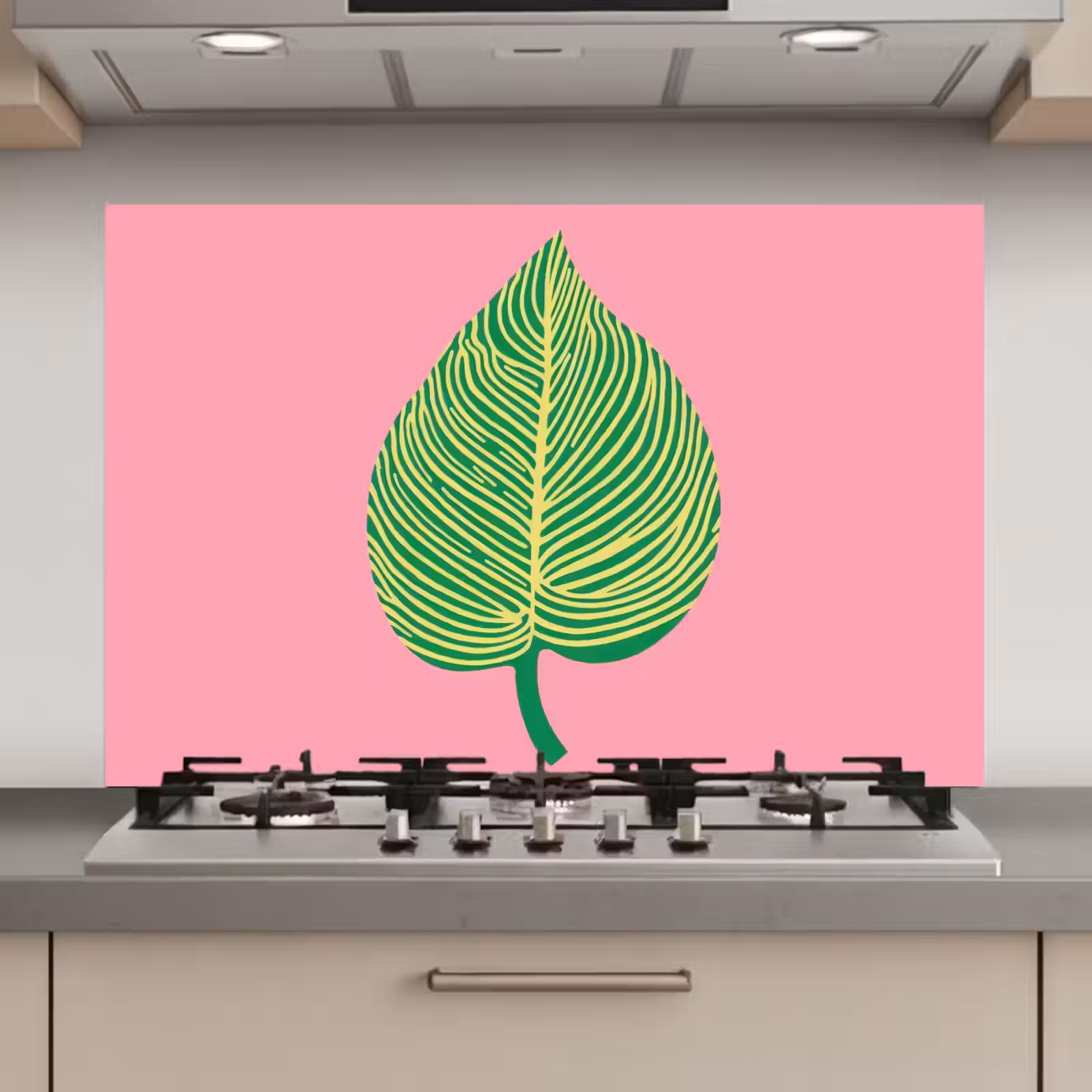 Spatscherm keuken - Illustratie - Blad - Minimalistisch - Groen — 1