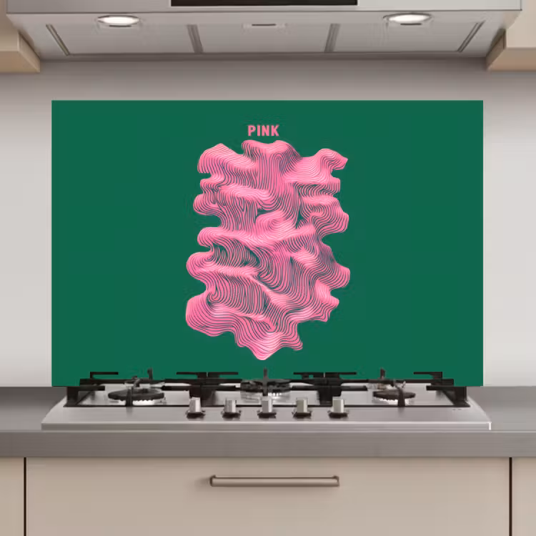 Spatscherm keuken - Abstract - Pink - Lijnen - Groen — 1