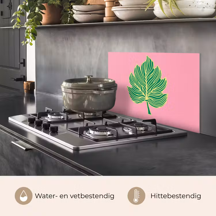 Spatscherm keuken - Blad - Groen - Illustratie - Minimalistisch — 7