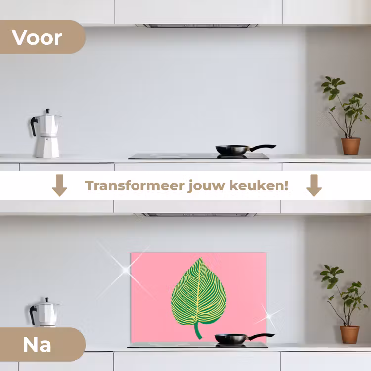 Spatscherm keuken - Illustratie - Blad - Minimalistisch - Groen — 3