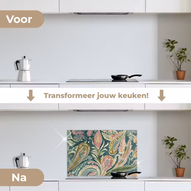 Spatscherm keuken - Patroon - Kleurrijk - Sierlijk - Groen — 3
