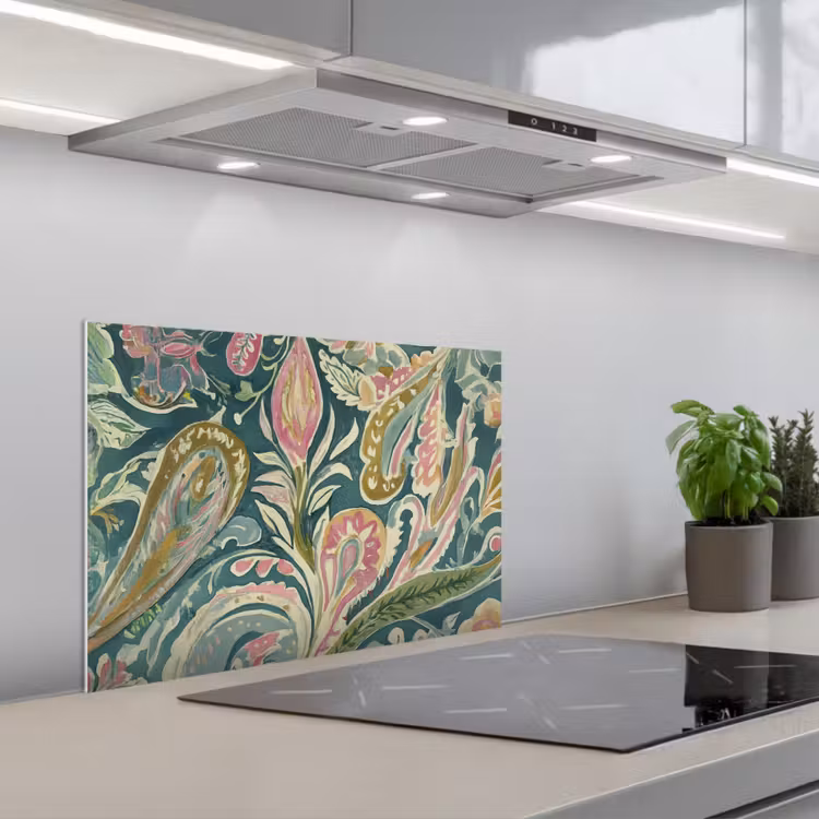 Spatscherm keuken - Patroon - Kleurrijk - Sierlijk - Groen — 5