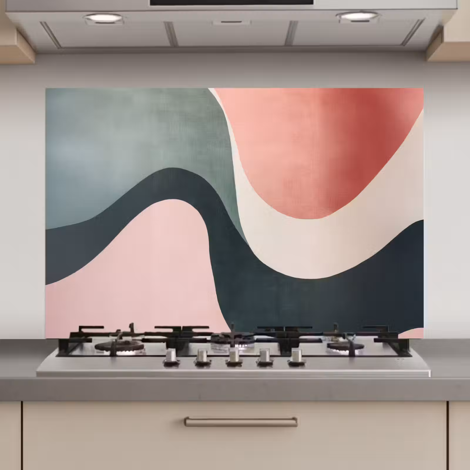 Spatscherm keuken - Abstract - Golven - Sierlijk - Roze — 1