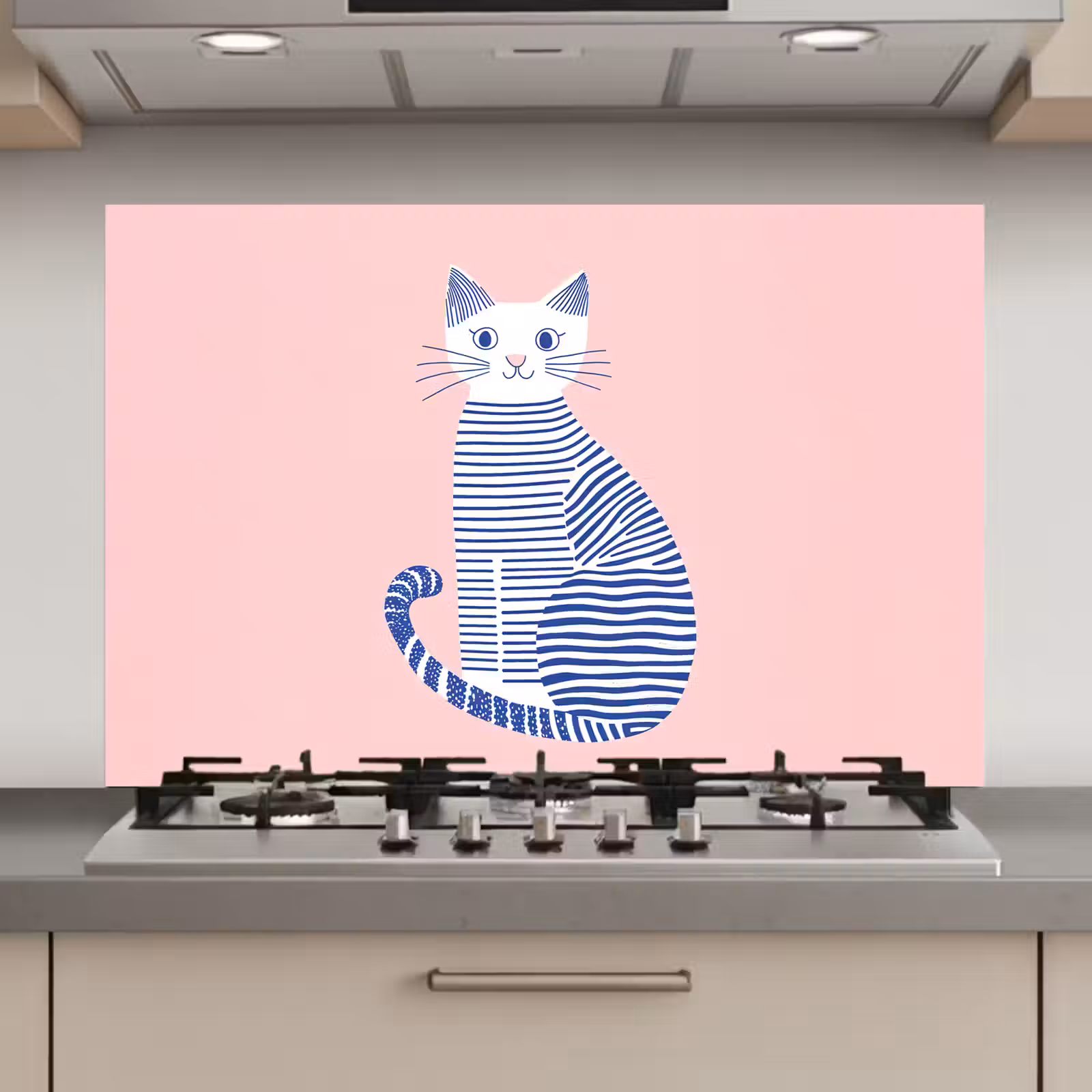 Spatscherm keuken - Kat - Illustratie - Minimalistisch - Roze — 1
