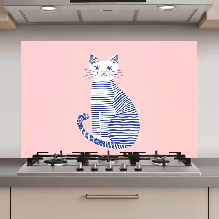 Spatscherm keuken - Kat - Illustratie - Minimalistisch - Roze — 1