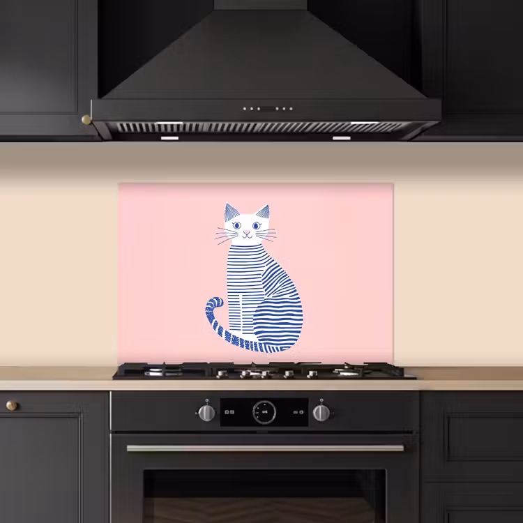 Spatscherm keuken - Kat - Illustratie - Minimalistisch - Roze — 2