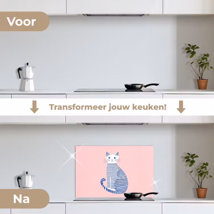 Spatscherm keuken - Kat - Illustratie - Minimalistisch - Roze — 3