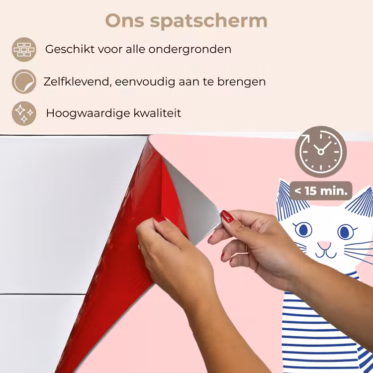 Spatscherm keuken - Kat - Illustratie - Minimalistisch - Roze — 4