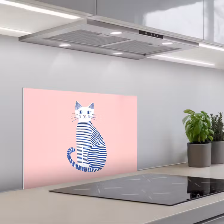Spatscherm keuken - Kat - Illustratie - Minimalistisch - Roze — 5