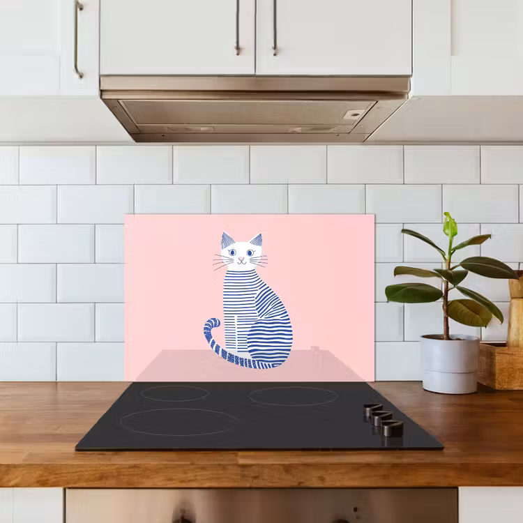 Spatscherm keuken - Kat - Illustratie - Minimalistisch - Roze — 6