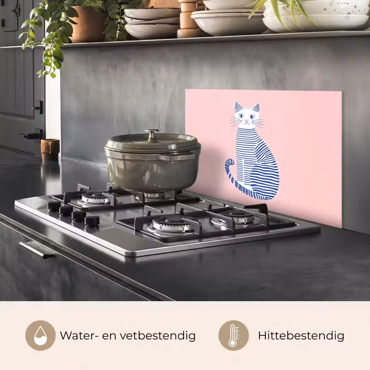 Spatscherm keuken - Kat - Illustratie - Minimalistisch - Roze — 7