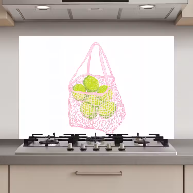 Spatscherm keuken - Netzakje - Roze - Illustratie - Limoenen — 1