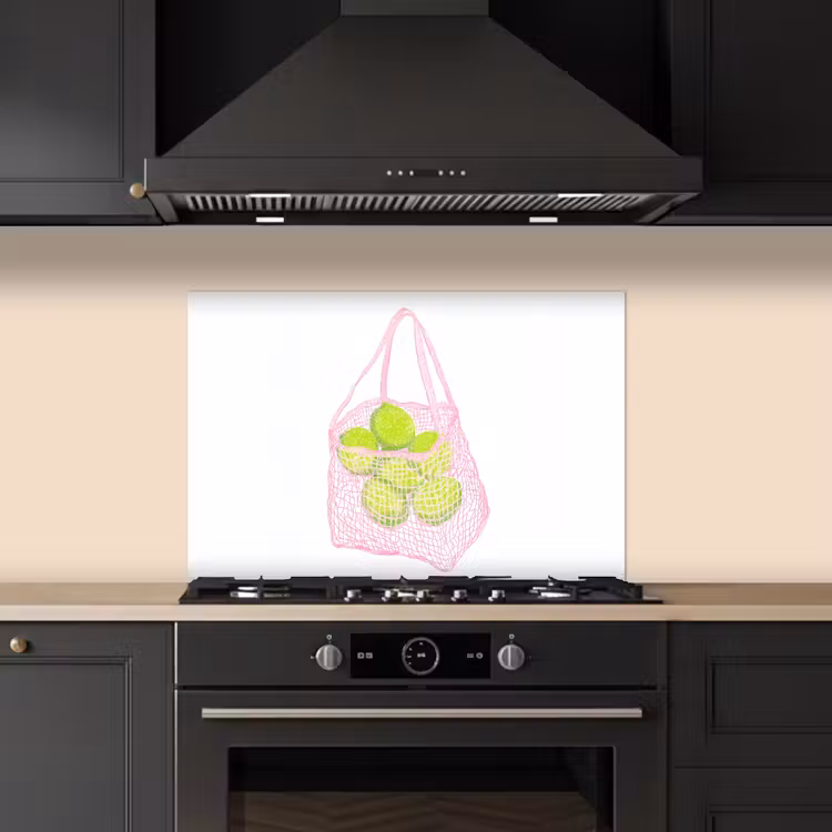 Spatscherm keuken - Netzakje - Roze - Illustratie - Limoenen — 2