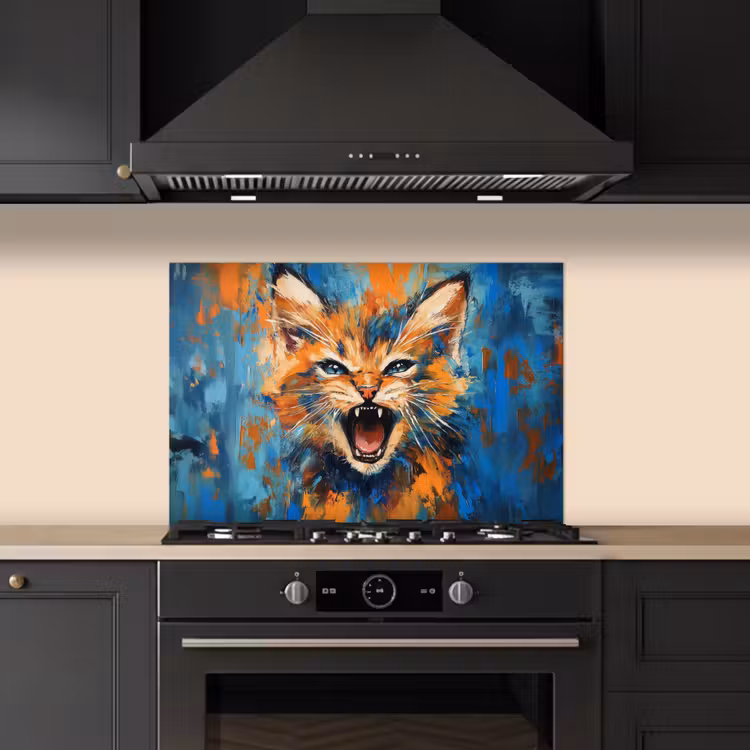 Spatscherm keuken - Kat - Kleurrijk - Oranje - Blauw — 2