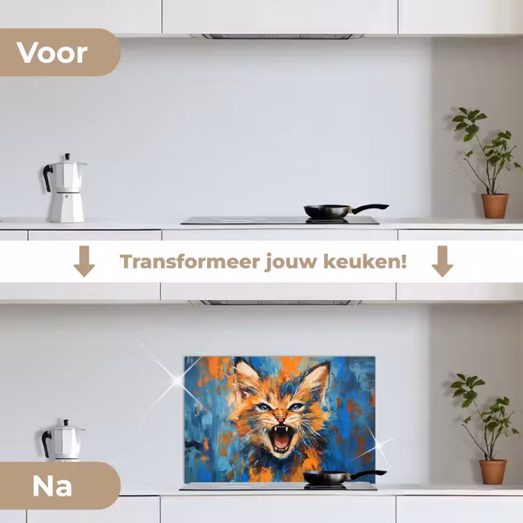 Spatscherm keuken - Kat - Kleurrijk - Oranje - Blauw — 3