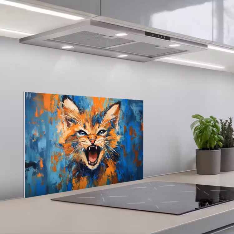 Spatscherm keuken - Kat - Kleurrijk - Oranje - Blauw — 5
