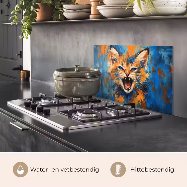 Spatscherm keuken - Kat - Kleurrijk - Oranje - Blauw — 7