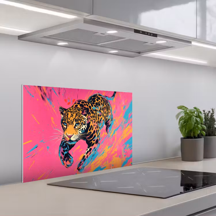 Spatscherm keuken - Luipaard - Roze - Oranje - Blauw - Verf — 5
