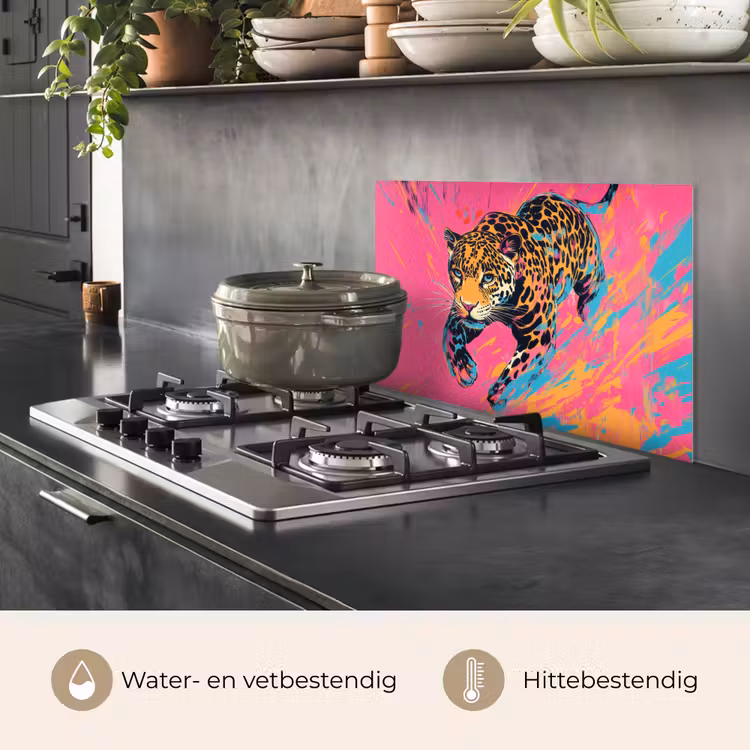 Spatscherm keuken - Luipaard - Roze - Oranje - Blauw - Verf — 7