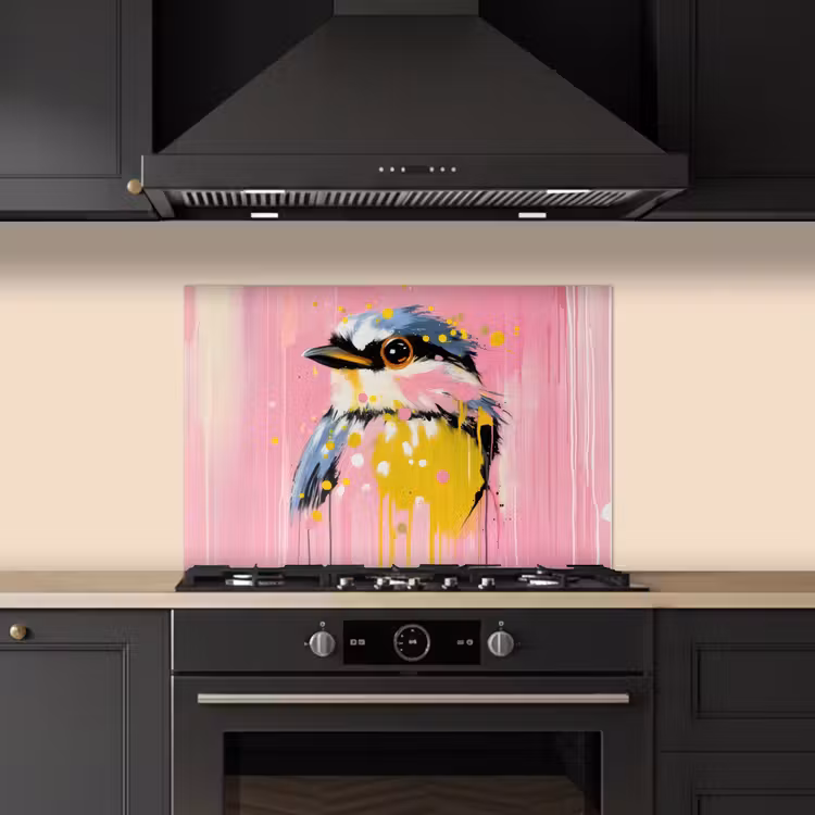 Spatscherm keuken - Vogel - Roze - Geel - Blauw — 2