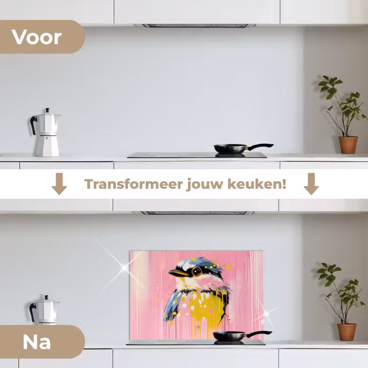 Spatscherm keuken - Vogel - Roze - Geel - Blauw — 3