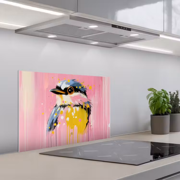 Spatscherm keuken - Vogel - Roze - Geel - Blauw — 5