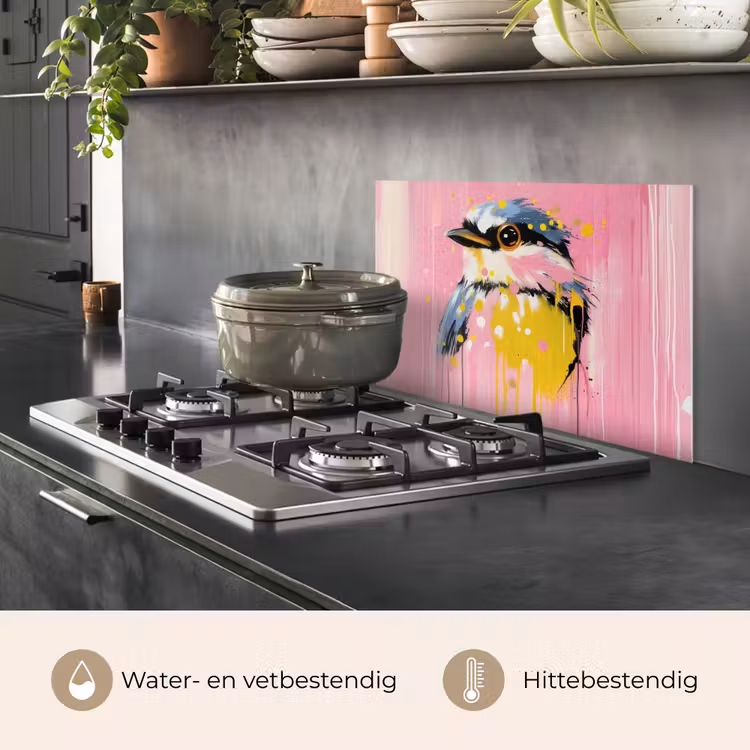 Spatscherm keuken - Vogel - Roze - Geel - Blauw — 7