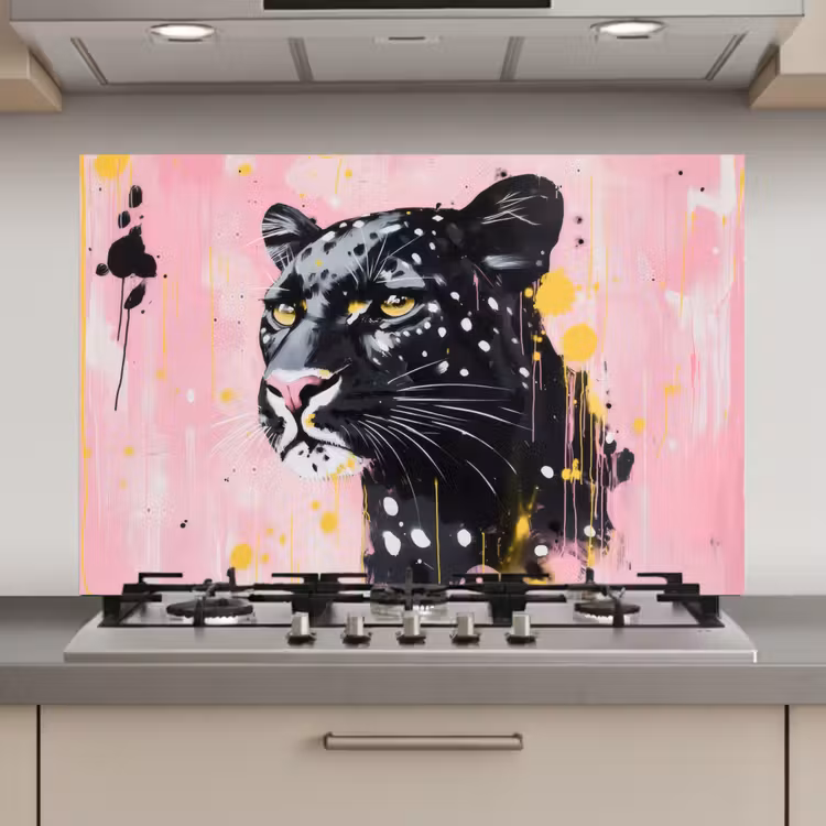 Spatscherm keuken - Zwart - Panter - Roze - Abstract — 1