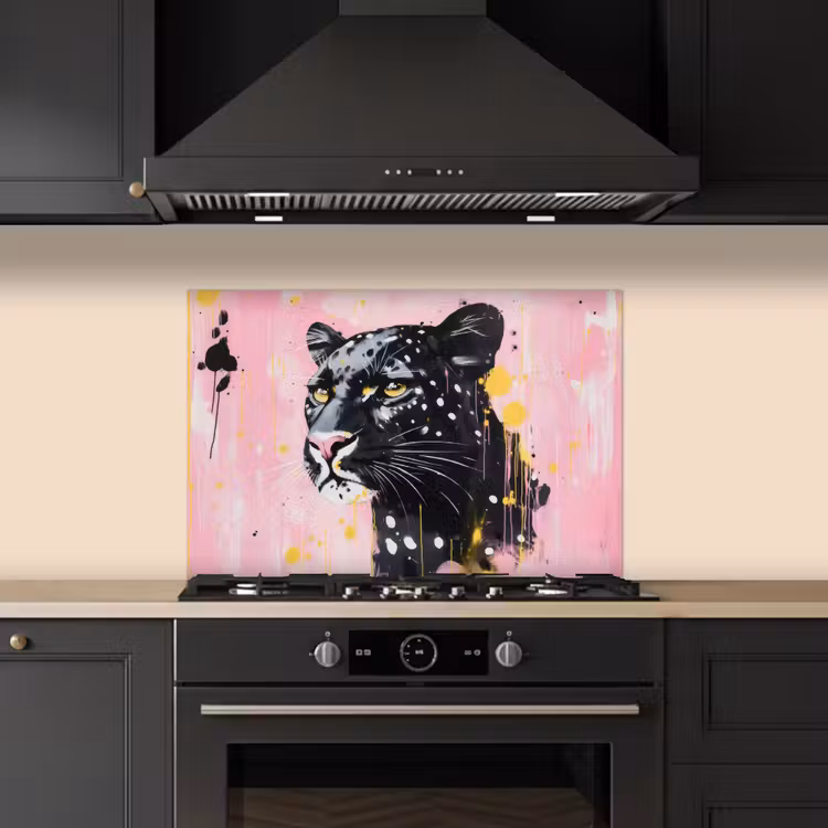 Spatscherm keuken - Zwart - Panter - Roze - Abstract — 2