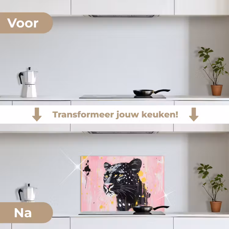 Spatscherm keuken - Zwart - Panter - Roze - Abstract — 3