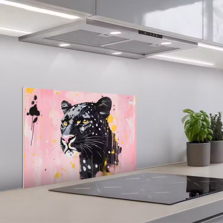 Spatscherm keuken - Zwart - Panter - Roze - Abstract — 5