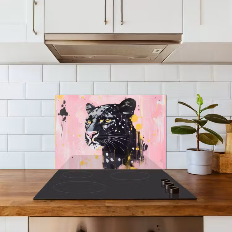 Spatscherm keuken - Zwart - Panter - Roze - Abstract — 6