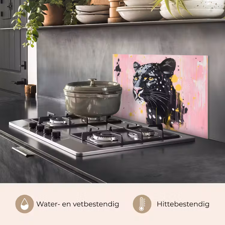 Spatscherm keuken - Zwart - Panter - Roze - Abstract — 7