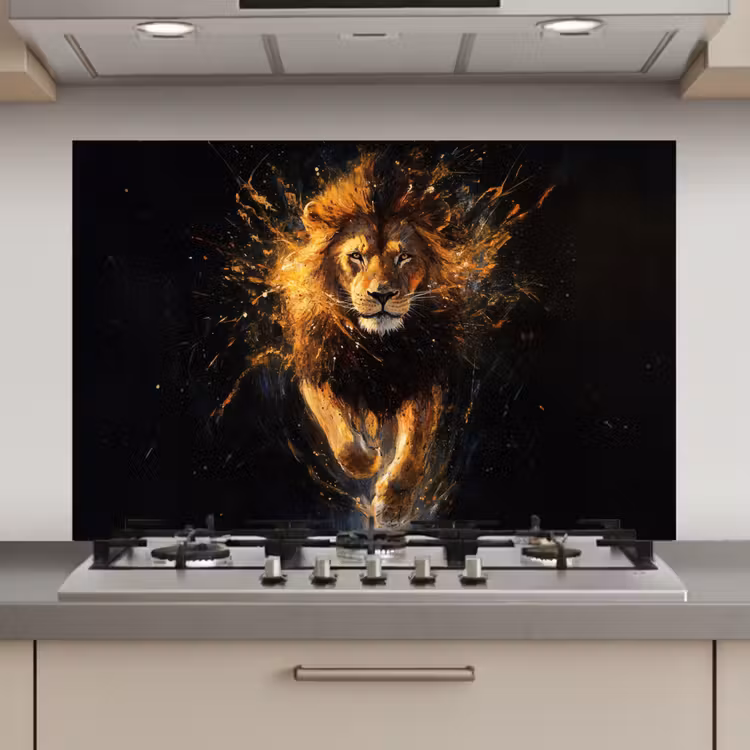 Spatscherm keuken - Leeuw - Zwart - Oranje - Verf — 1