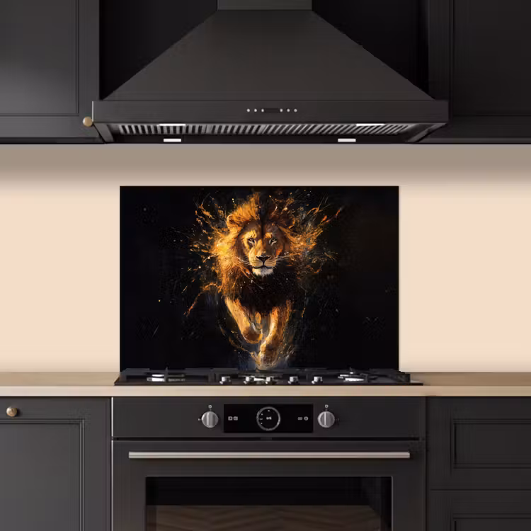 Spatscherm keuken - Leeuw - Zwart - Oranje - Verf — 2
