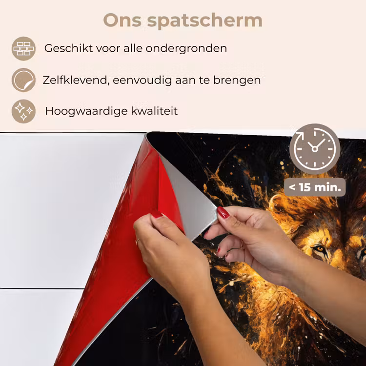 Spatscherm keuken - Leeuw - Zwart - Oranje - Verf — 4