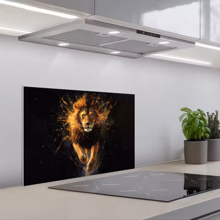 Spatscherm keuken - Leeuw - Zwart - Oranje - Verf — 5